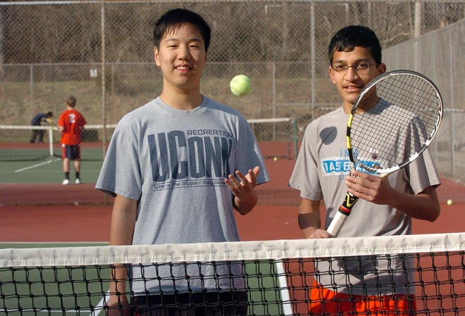 East Lyme’s Andy King, left, defeated teammate Suryansh Patel, 6-3, 6-3, for the ECC championship on Tuesday.