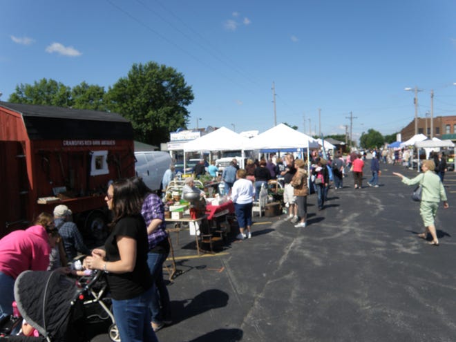 The flea market at Rhubarb Festival is open for business.