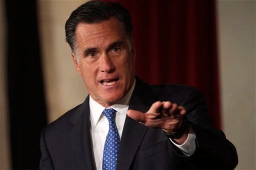 In this May 23, 2012 file photo, Republican presidential candidate, former Massachusetts Gov. Mitt Romney addresses the Latino Coalition's 2012 Small Business Summit in Washington. With a few strokes of his pen on a sleepy holiday six months after he became governor of Massachusetts, Mitt Romney quietly scuttled the state government's long-standing affirmative action policies. Eventually, he retreated. The likely Republican presidential nominee's handling of affirmative action may offer insights into how he would deal with civil rights issues if he defeats Barack Obama, the nation's first black president. (AP Photo/Mary Altaffer, File)