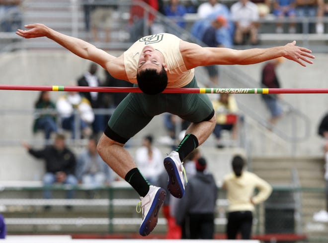 GlenOak's Cody Jones clears the bar and wins first place in the Division I high jump.