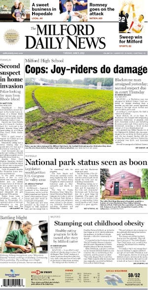 Front page of the Milford Daily News for 6/5/12