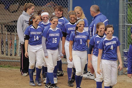 Matt parker photo
Players and Coaches of the Winnacunnet softball team line up to congratulate Londonderry after the Division I quaterfinal round against Londonderry on Sunday.