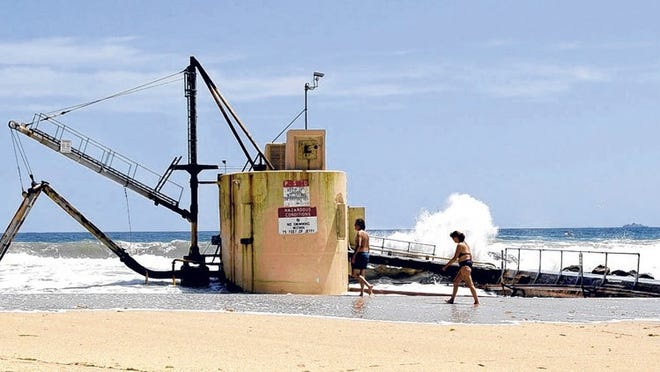 The town-owned sand transfer plant operated by Palm Beach County is positioned on the southern tip of Singer Island. It pumps sand beneath the inlet and onto the northern tip of the town’s shore.