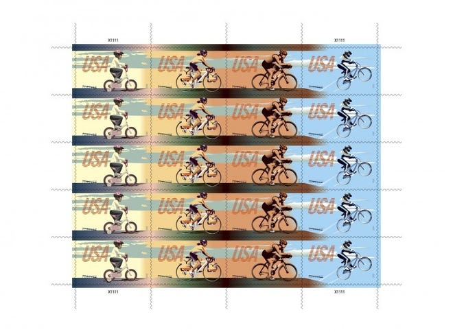 sheet of biking stamps