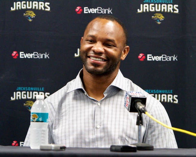 Woody.Huband@jacksonville.com--060712-- Fred Taylor, former Jacksonville Jaguar running back, during a press conference to announce Taylor's induction into the Pride of The Jaguars. (Jacksonville.com, Woody Huband)