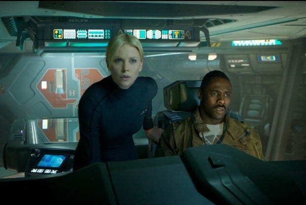 Charlize Theron, left, and Idris Elba star in "Prometheus."
