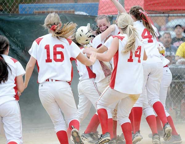 The High Point softball team celebrates after beating Kingsway, 1-0, to win the Group 3 softball championship on Saturday in Toms River.