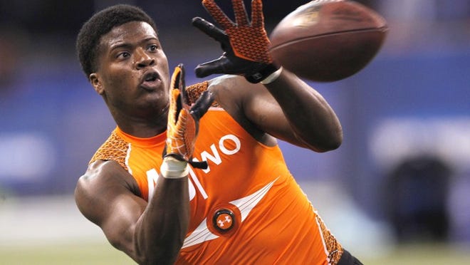 Kendall Wright, a receiver out of Baylor shown at the NFL Scouting Combine, could be a target for the Dolphins in the draft.