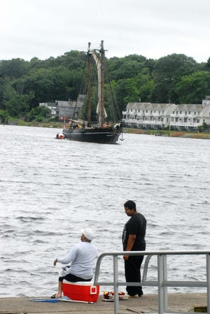 Amistad America makes it way up the Thames River to the Norwich Marina Tuesday June 12, two days head of schedule. The Amistad is going to be part of the Norwich's Freedom Bell weekend.