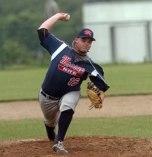 Moosup's Barry Maily fires in a pitch Tuesday during a game against Tri-Town during an American Legion contest at Plainfield High School. Maily tossed a two-hit shutout with 10 strikeouts in a 5-0 win.
