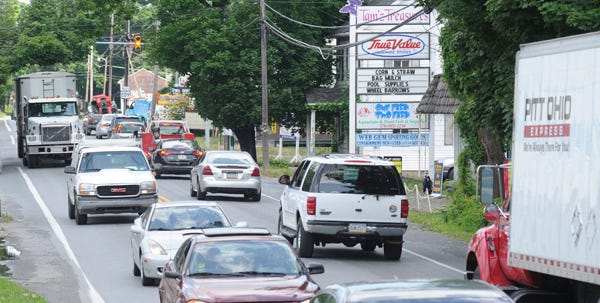 Traffic creeps along Route 209 between its intersections with routes 715 and 115 in Brodheadsville on Friday. A regional transportation committee has proposed improvements to alleviate some of the back-ups in this area.