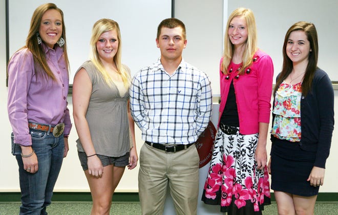 The Galesburg Business & Technology Center (BTC) awarded five $1,000 academic scholarships to students with a passion for entrepreneurship on June13 in Building G on the Carl Sandburg College Main Campus in Galesburg. Recipients included, from left: Chelsea DeMott, Rio; Miranda Malone, Victoria; Kendall Shimmin, Roseville; FIRST LAST, CITY; and Ashley LaGrow, Rio. (Photo courtesy of Carl Sandburg College)