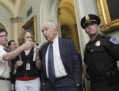 Sen. Frank Lautenberg, D-N.J., arrives at the Senate on Capitol hill in Washington in early August. AP File Photo.