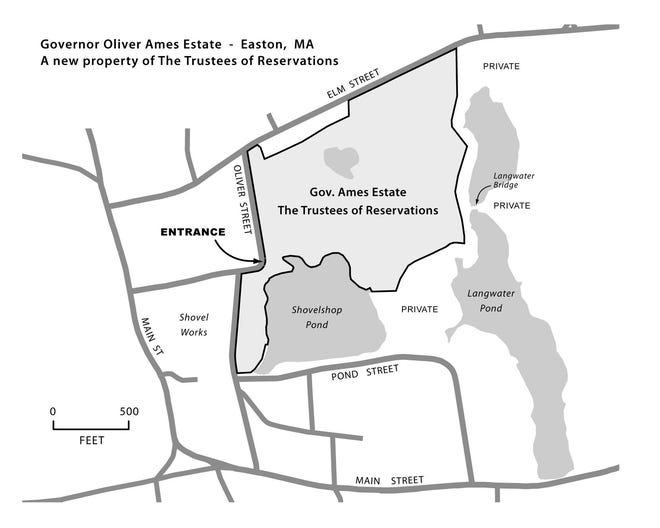 A map of the former Governor Ames estate, soon to be a public park in Easton