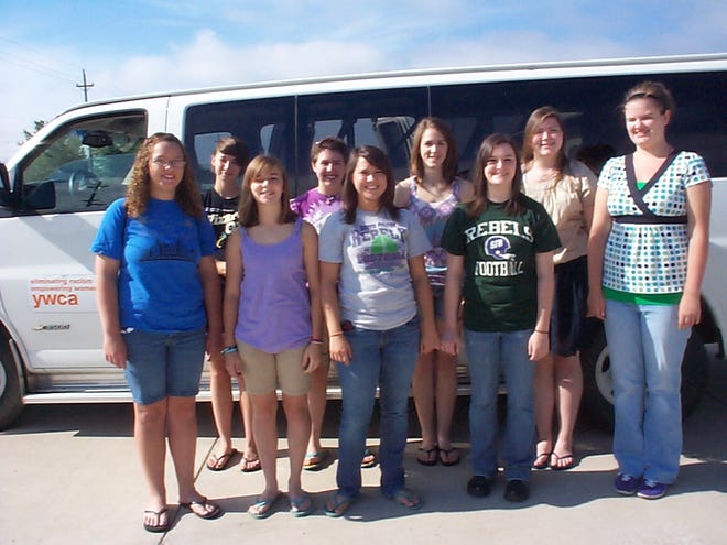 A group of Fulton County girls get ready to board the YWCA van at Canton American Legion on Sunday and head to this year's Girl's State at Eastern Illinois University in Charleston. The girls will return Saturday. In the front row from left are Astoria girls Ashley Ragle, Brianne Brockley and Kari Boyett; Tori Fulton of Ipava; and Avery Efnor of Farmington. In the back row from left are Canton girls Samantha Barnett, Claire Gordon, Hannah Barclay and Whitney Murphy.