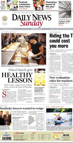 The front page of the Milford Daily News for 6/24/12