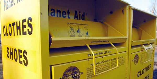 Three 800-pound "Planet Aid" clothing recycling bins, similar to the ones shown here, were recently stolen from outside the Milford Township Municipal Building.