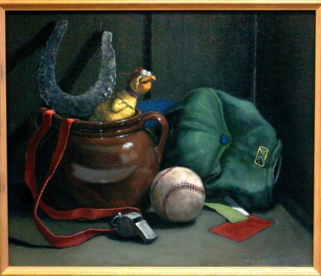 The Medford Arts Center is hosting a sports themed art show called "Balls, Balls, Balls" opening June 29th. 
 Shown here is an oil painting by Dominic Martelli of Sicklerville titled: Wait 'til Next Year!", that took second place.