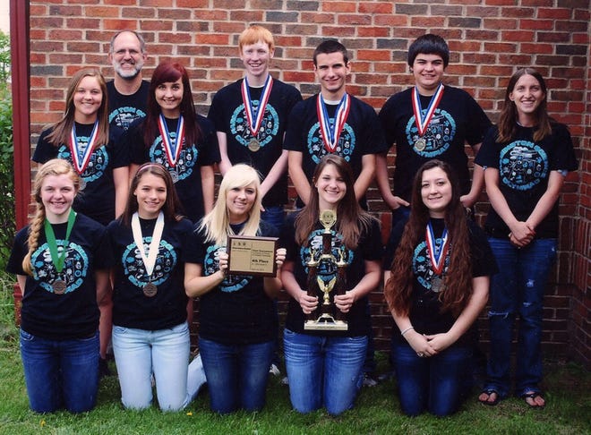 The Farmington Central High School Science Olympiad placed First in Regional competition and Fourth State. Team members include (from left): Row 1 — Josie Mitzelfelt, Kira LeBron, Dylane Wineland, Josie Clark, Summer Record; Row 2 — Jessica Settles, Katie Kiesewetter, Nicholas Fulton, Will East, Dustin DeWester, Ashlan Edwards; Back row — Coach Jeff Weyers. Not pictured are Lucas Roberts and Megan Tusek.
