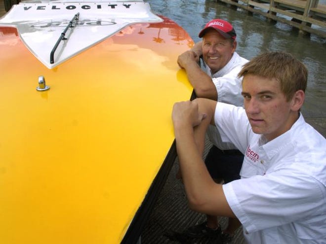 Long time offshore boat racer Steve Kildahl, rear, and his son, Stephen, are shown in 2007.