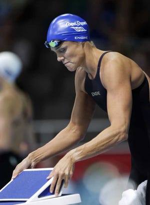 Mark Humphrey Associated Press Dara Torres prepares to swim in the women's 50-meter freestyle final at the U.S. Olympic swimming trials on Monday night in Omaha, Neb.