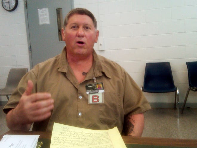 In this photo made April 19, 2012, Gerald Dixon, 53, serving a four-year sentence for transporting prescription painkillers from Florida back to Ohio for illegal sale, describes his drug dealing activities during an interview at Lebanon Correctional Institution in Lebanon, Ohio. Amid a national epidemic of prescription painkiller abuse thereÕs a busy North-South network. ÒPrescription touristsÓ drive vans from Ohio, Kentucky, West Virginia and other states down to mine FloridaÕs pill mills. They load up with drugs and head back to sell their bounty. (AP Photo/Andrew Welsh-Huggins)