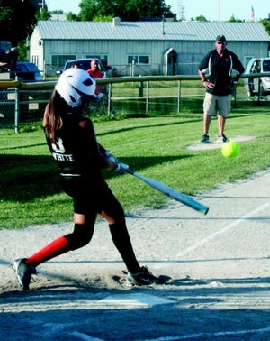 Cheboygan’s Macie White takes a swing during Tuesday night’s Junior Girls softball contest against Sault Ste. Marie.