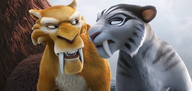 Characters Diego (voice of Denis Leary) and Shira (Jennifer Lopez) in "Ice Age: Continental Drift"