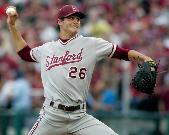 Stanford pitcher and first-round draft pick Mark Appel throws during an NCAA super regional game against Florida State on June 8 in Tallahassee, Fla. Appel spurned the Pittsburgh Pirates and decided to remain at Stanford for his senior season, one of the first big casualties of baseball's new restrictions on amateur signing bonuses.