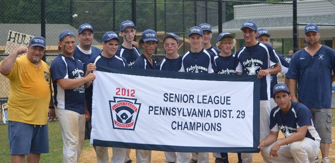 Senior League champions pictured, from left, are: Coach Angelo Giuffrida, Mario LaMonica, Manager Kirk Pabon, Joey Knoell, Chris Argentieri, Brian Quinones, Colby Scavello, Michael Chiusano, Thomas Chiusano, Michael Gaudette, Chris Chiusano, Tyler Emrey, coach Clay Emrey and Michael Sweeney (kneeling).
