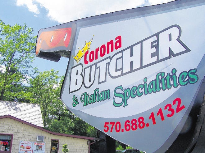 The distinctive marquee sign outside of the Corona Butcher Shop on Route 611 in Scotrun draws in prospective customers.