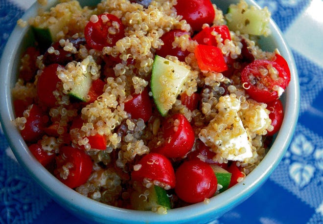 Quinoa sparkles in an easy salad bursting with Mediterranean flavors.