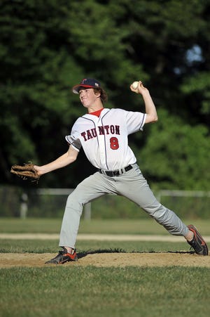 Taunton Post 103 pitcher Connor Johnson throws a pitch toward the plate in Wednesday's playoff game against Somerset Post 228 in Somerset.