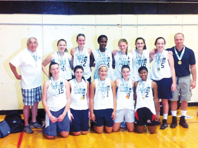 Sharon’s Katie Lowerre (back row, sixth from left) was part of the Southeast girls basketball team that won the gold medal at the Bay State Games last week.