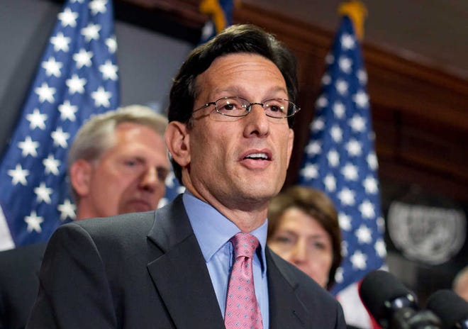 House Majority Leader Eric Cantor, R-Va., joins other GOP House leaders talk to reporters following a closed-door political strategy session at the Capitol in Washington, Tuesday, July 24, 2012. He is joined by House Majority Whip Kevin McCarthy, R-Calif., left, and Rep. Cathy McMorris Rodgers, R-Wash. (AP Photo/J. Scott Applewhite)
