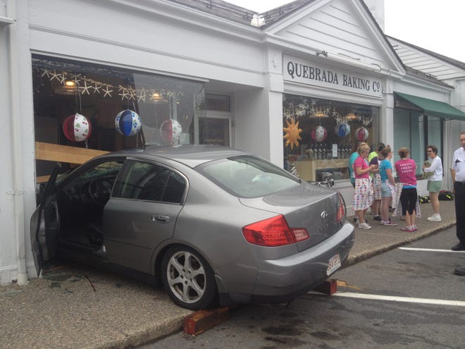 This car crashed into the Quebrada Baking Company in Wellesley Sunday morning.