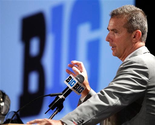 Ohio State head football coach Urban Meyer speaks during the 2012 Big Ten football Media Day, Thursday, July 26, 2012, in Chicago. (AP Photo/M. Spencer Green)