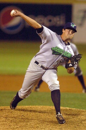 Jamestown Jammers pitcher Sean Donatello, of Salem, pitches in the sixth inning against the Connecticut Tigers at Dodd Stadium.