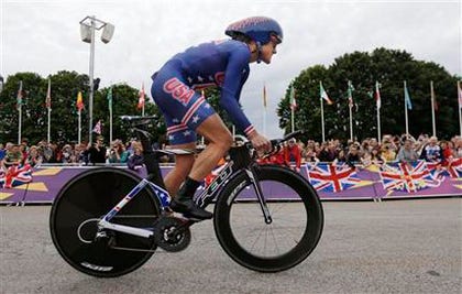 Kristin Armstrong competes in the women's individual time trial cycling event.