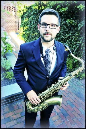 Ben Shaw, photographed in the courtyard at Vanderbilt Grace Hotel in Newport, is on a mission to enlighten listeners and create a jazz community in Rhode Island.