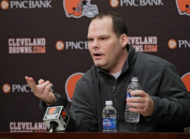 Cleveland Browns general manager Tom Heckert discusses the upcoming draft at the NFL football team's headquarters in Berea on Thursday.