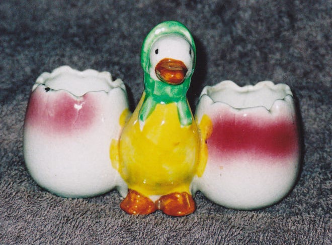 This Easter duck porcelain candy container was made in Japan after 1921. (Courtesy of John Sikorski)
