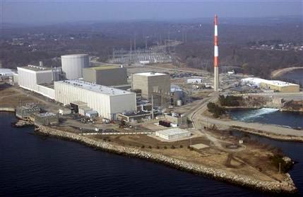 This aerial photo shows the Millstone nuclear power facility in Waterford, Conn.