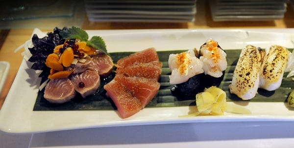 A custom sushi dish at Sol Restaurant created by John Arsenault in Wellfleet.