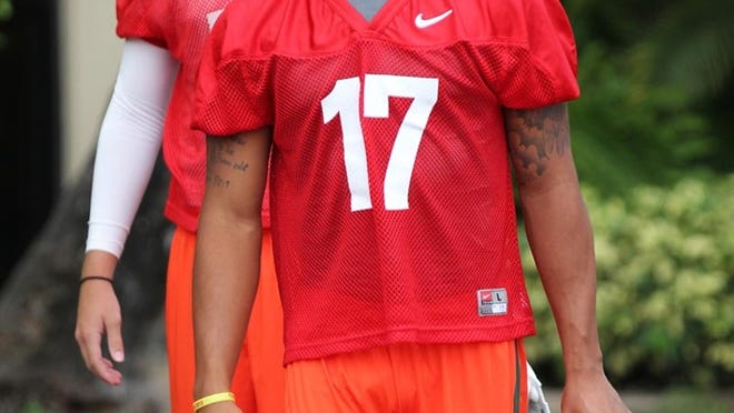 Quarterback Stephen Morris during the University of Miami's opening day of training camp on Friday, August 3, 2012, in Coral Gables, Florida. (Al Diaz/Miami Herald/MCT)