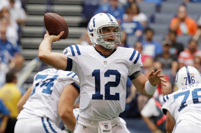 Colts quarterback Andrew Luck passes against the St. Louis Ramson Sunday.