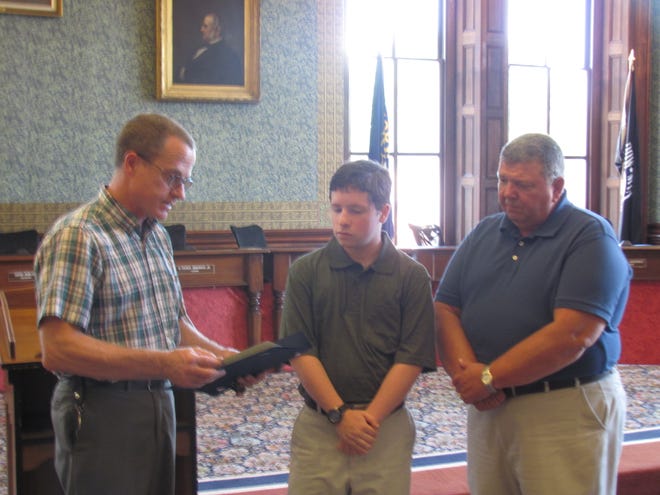 Fourteen year-old Jim Kelly recently received the Presidential Service Award from Norwich Youth and Family services at an Aug. 16 ceremony at the City of Norwich Council Chambers, 100 Broadway, Norwich.