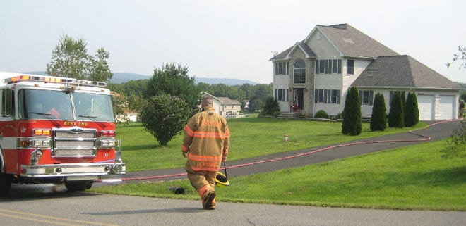 A fire damaged a home on Fawnview Road in Brodheadsville Friday morning. Photo taken August 17, 2012.