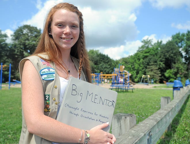 Kaeleigh Smith, an East Bridgewater Girl Scout, talks on Thursday, August 16, 2012, about the mentoring program for incoming freshmen at East Bridgewater High School she developed as a service project for her Girl Scout Gold Award.