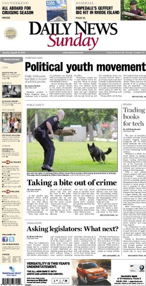 The front page of the Milford Daily News for 8/19/12.